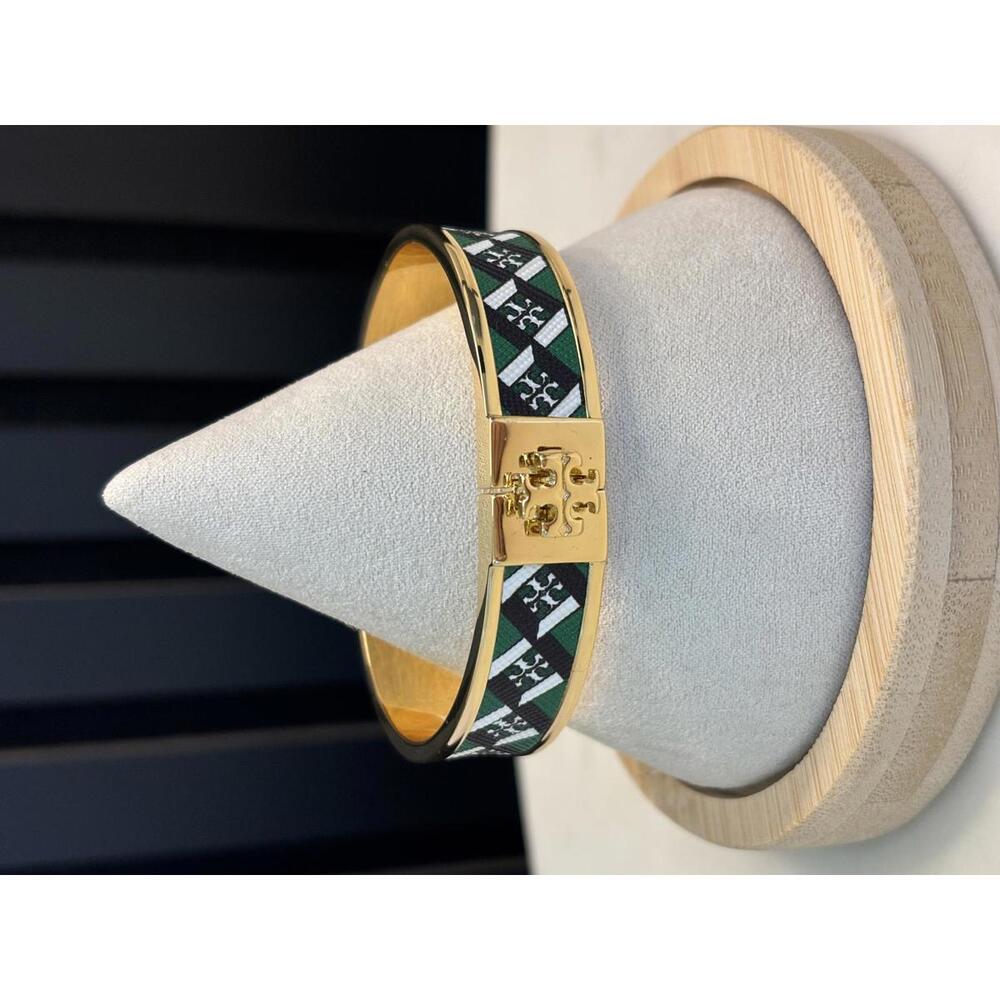Tory Burch Gold Tone and Patterned Enamel Bangle Bracelet